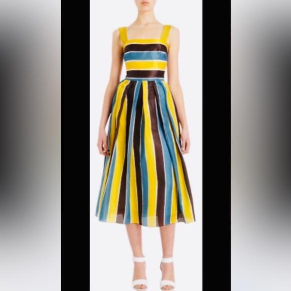 Dolce & Gabbana Dresses & Skirts - GIFTABLE Dolce & Gabbana Yellow, Teal & Brown Striped Midi Dress Size 40